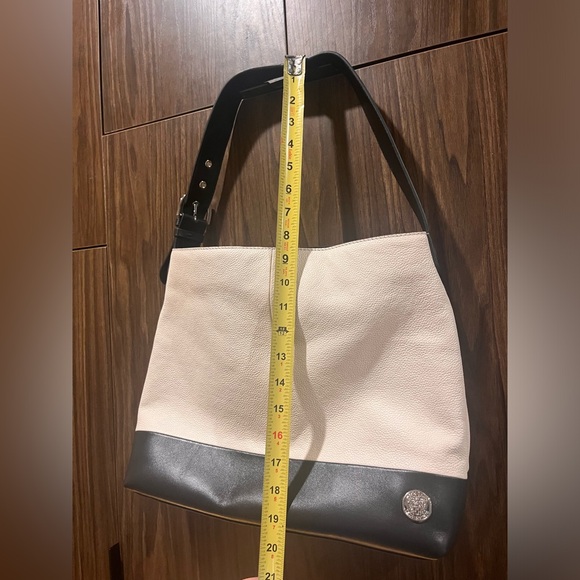 Vince Camuto - Cream & Black Genuine Leather Shoulder Bag - Silver Hardware - Picture 9 of 9